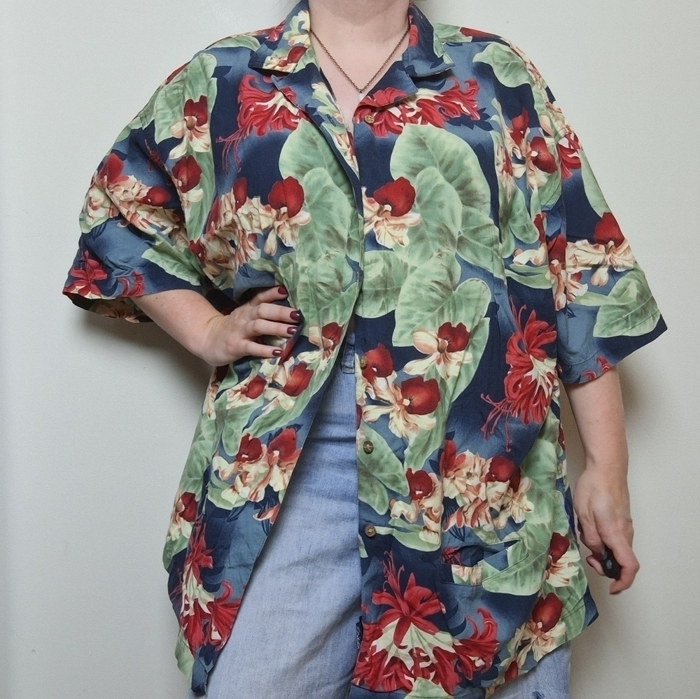 Ralph Lauren Chaps Vintage Tropical Floral Aloha Short Sleeve Button Front Shirt